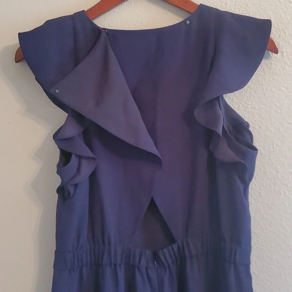J. Crew Navy Ruffle-Sleeve Jumpsuit